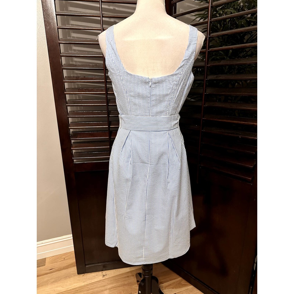 Anne Klein Blue/White Seersucker Sleeveless Fit & Flair Dress 2 NWT - Picture 5 of 10